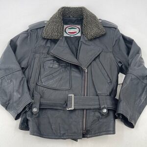 Bad Lands Motorcycle Jacket WOMENS Black Leather Full Zip Belted Coat SIZE M